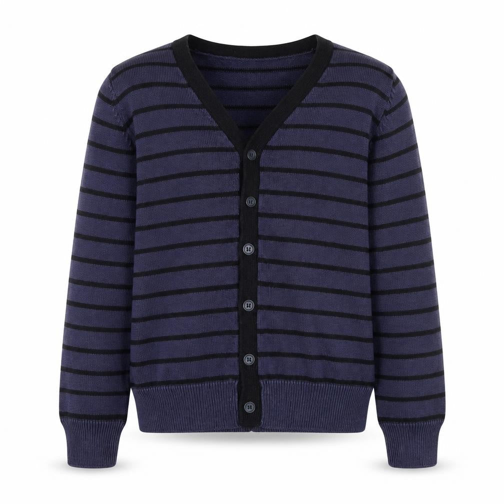 Zara Boys Blue Striped Cardigan, Size 10, V-Neck, Cotton