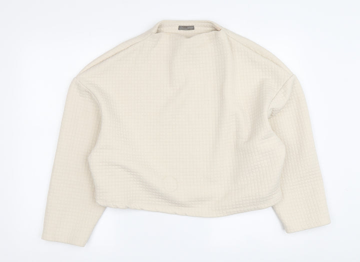 Zara Women's Beige Blouse M Long Sleeve High Neck