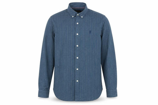 Front view of Polo Sport Men's Blue Striped Button-Up Shirt M