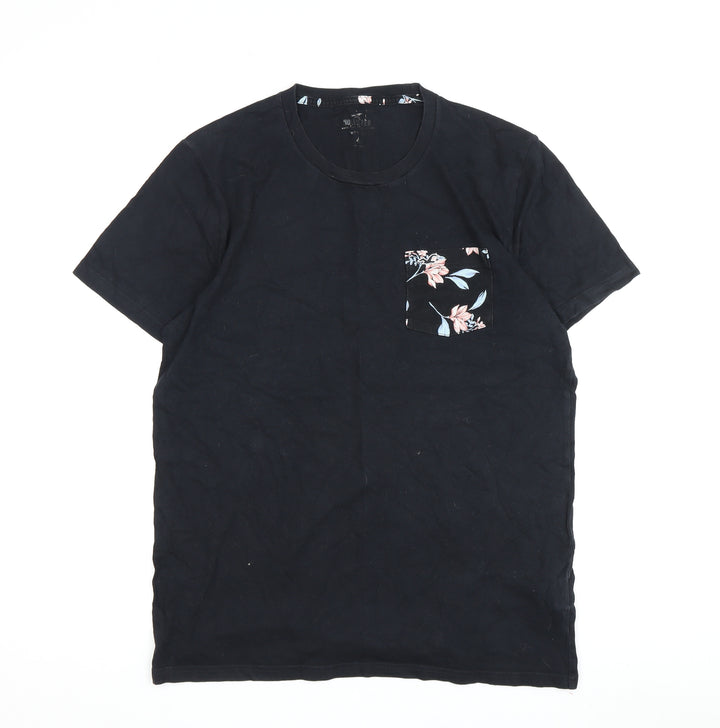 Relevant Unisex Black Floral Pocket T-Shirt L