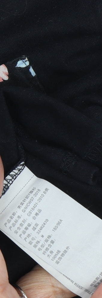 Relevant Unisex Black Floral Pocket T-Shirt L