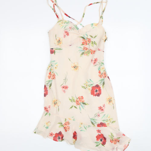 Bershka Women's Beige Floral Slip Dress XS