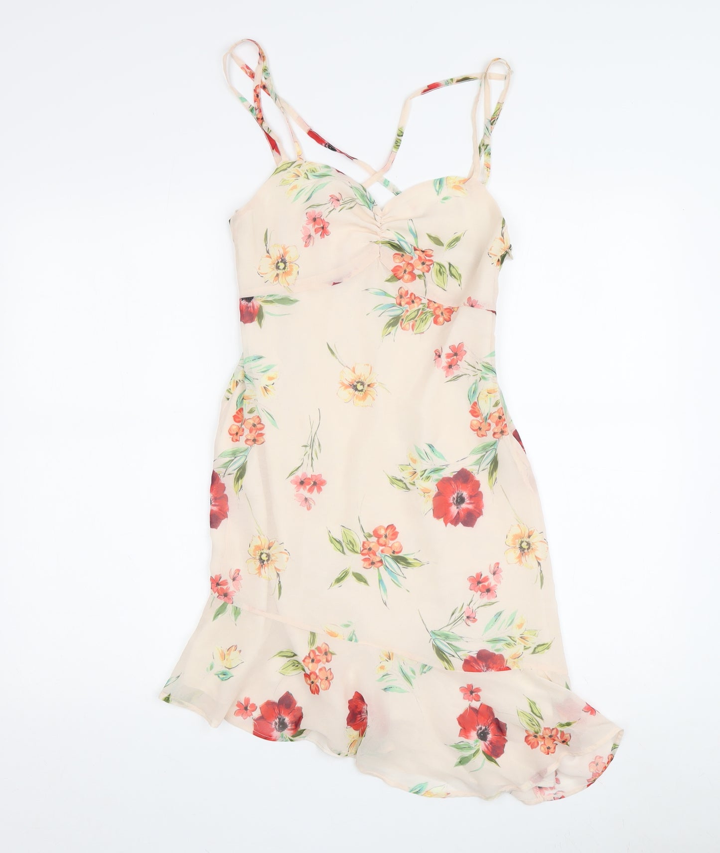 Bershka Women's Beige Floral Slip Dress XS