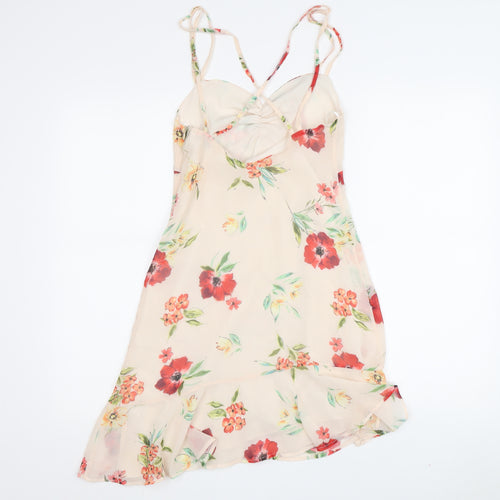 Bershka Women's Beige Floral Slip Dress XS