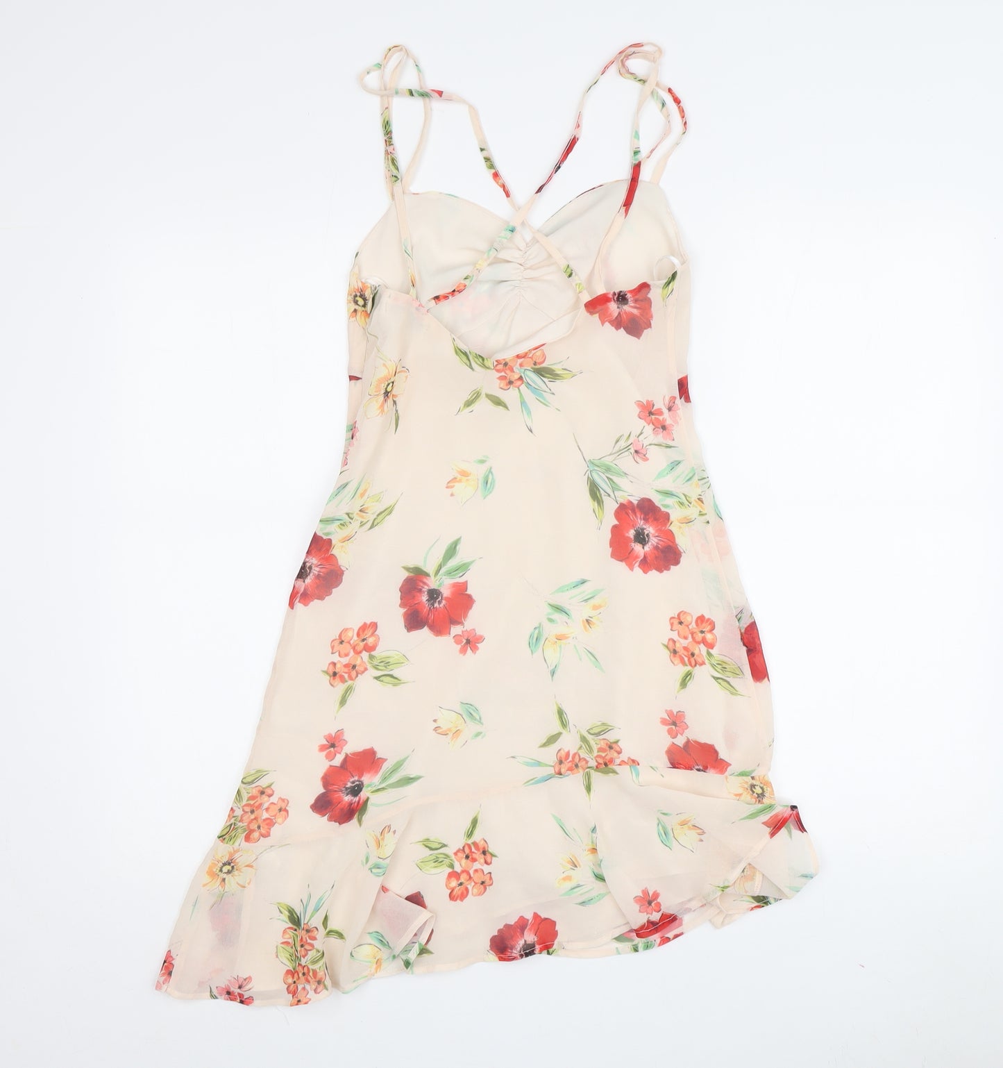 Bershka Women's Beige Floral Slip Dress XS