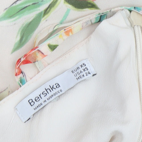 Bershka Women's Beige Floral Slip Dress XS