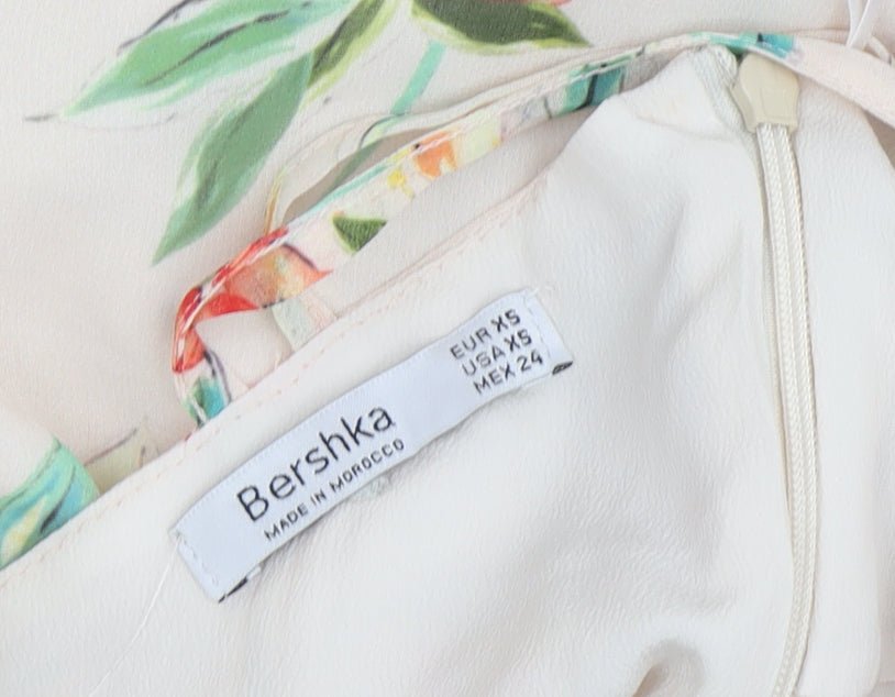 Bershka Women's Beige Floral Slip Dress XS