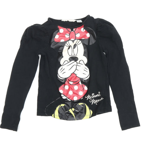 H&M Girls Black Minnie Mouse Long Sleeve T-Shirt Size 7-8