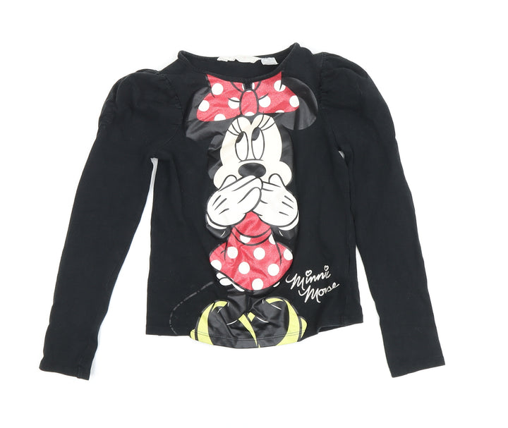H&M Girls Black Minnie Mouse Long Sleeve T-Shirt Size 7-8