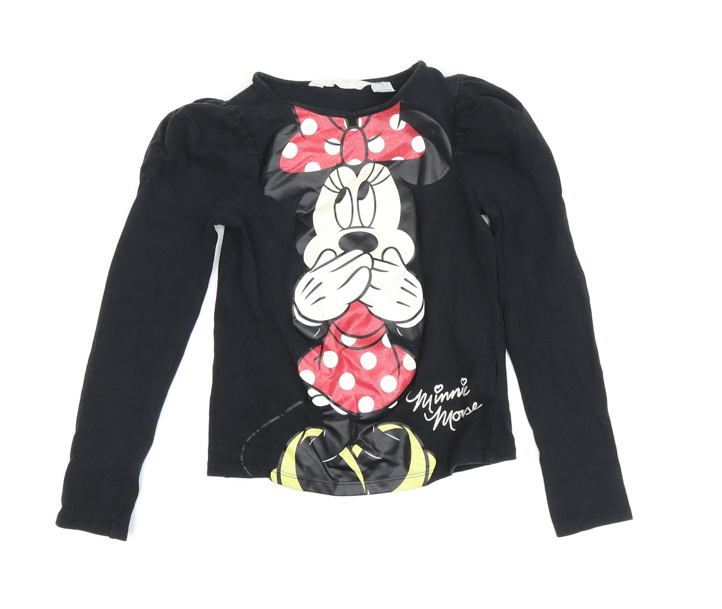 H&M Girls Black Minnie Mouse Long Sleeve T-Shirt Size 7-8