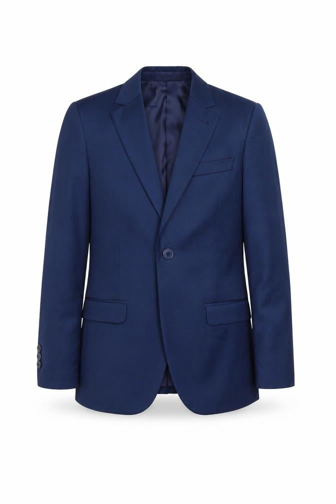 Front view of Roco boys’ blue suit jacket, size 146, formal occasion