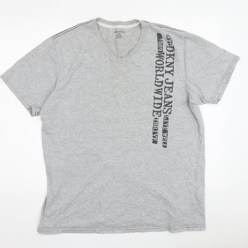 DKNY Jeans Men’s Grey V-Neck Graphic T-Shirt M