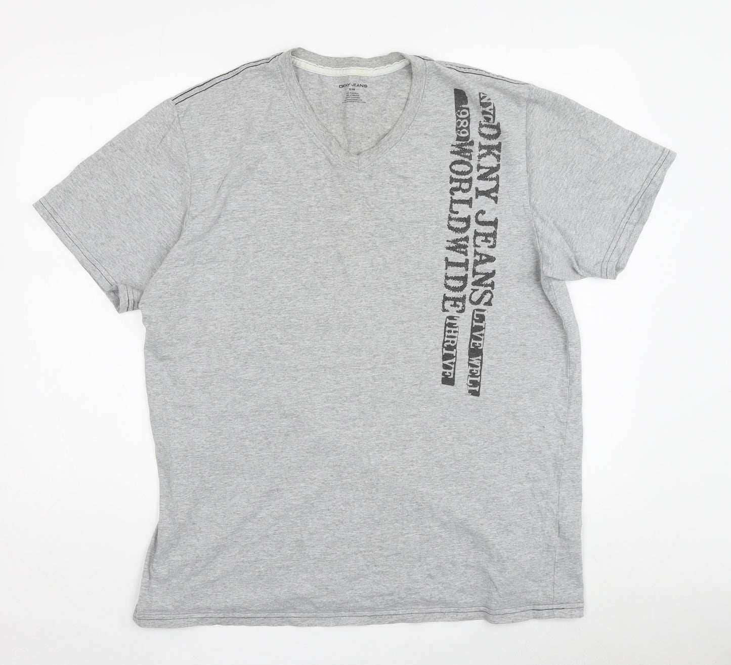 DKNY Jeans Men’s Grey V-Neck Graphic T-Shirt M