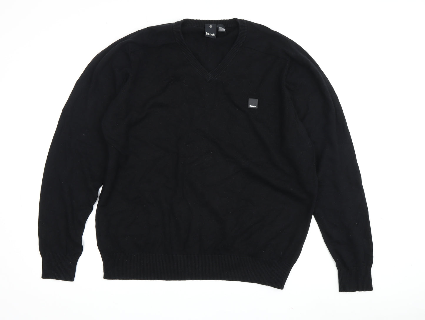Bench Men's Black 2XL V-Neck Cotton Pullover Jumper
