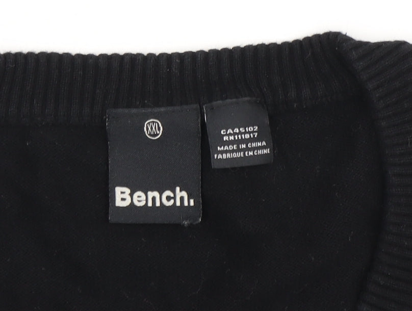 Bench Men's Black 2XL V-Neck Cotton Pullover Jumper