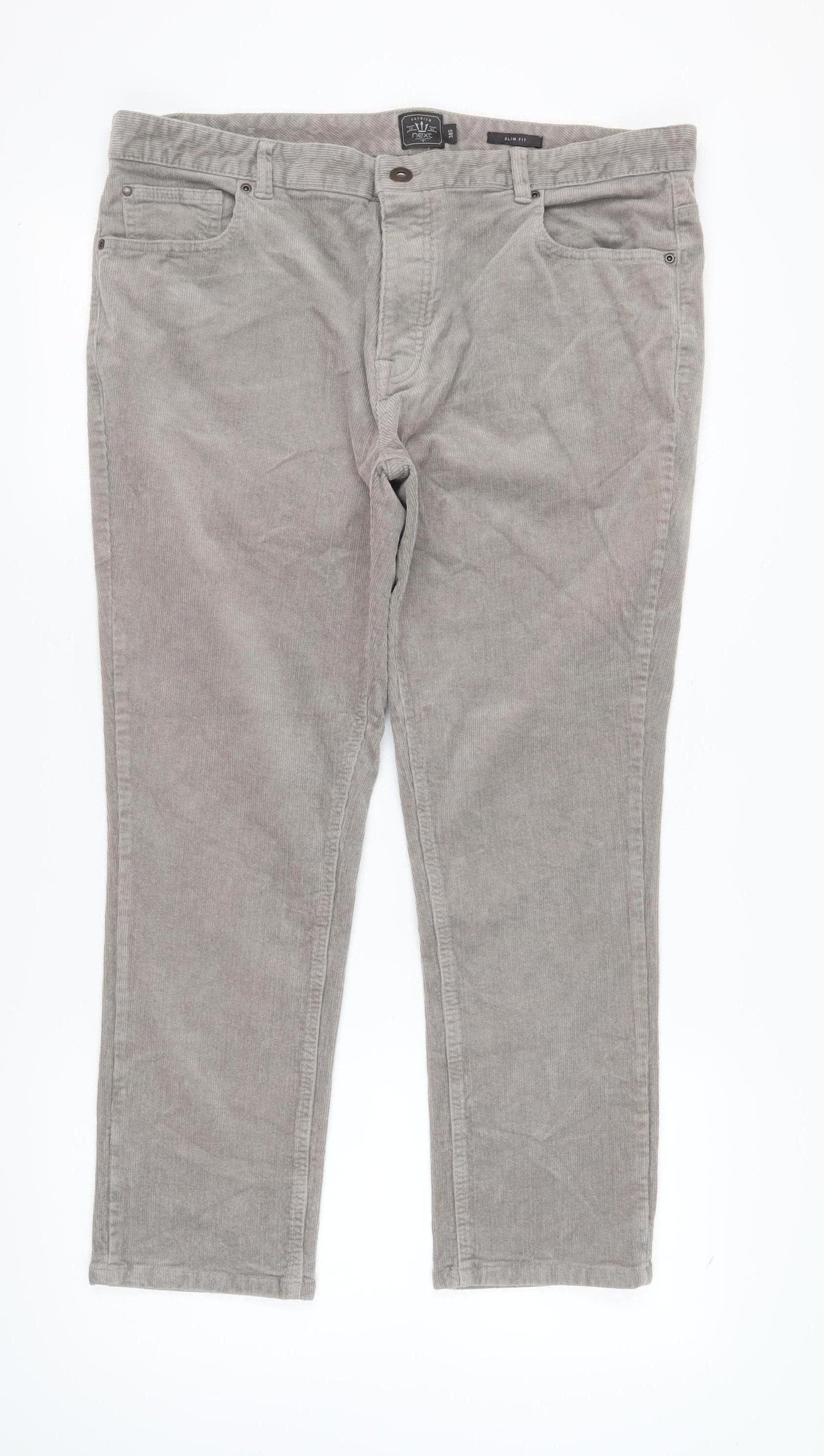 Next Men's Grey Slim Fit Corduroy Trousers, Size 38