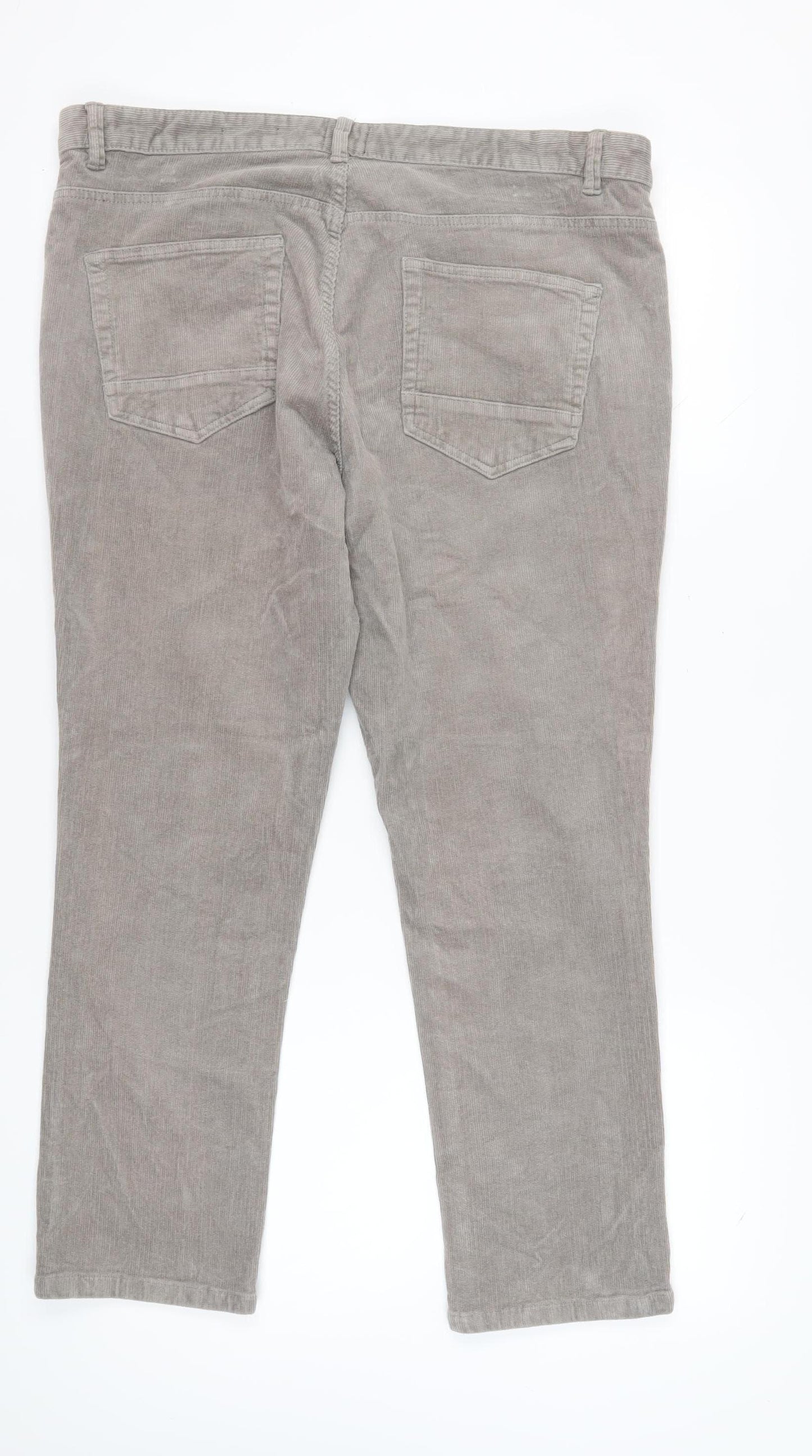 Next Men's Grey Slim Fit Corduroy Trousers, Size 38