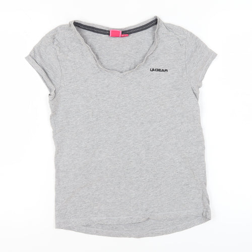 LA Gear Women's Grey V-Neck T-Shirt, Size 10, Classic Fit
