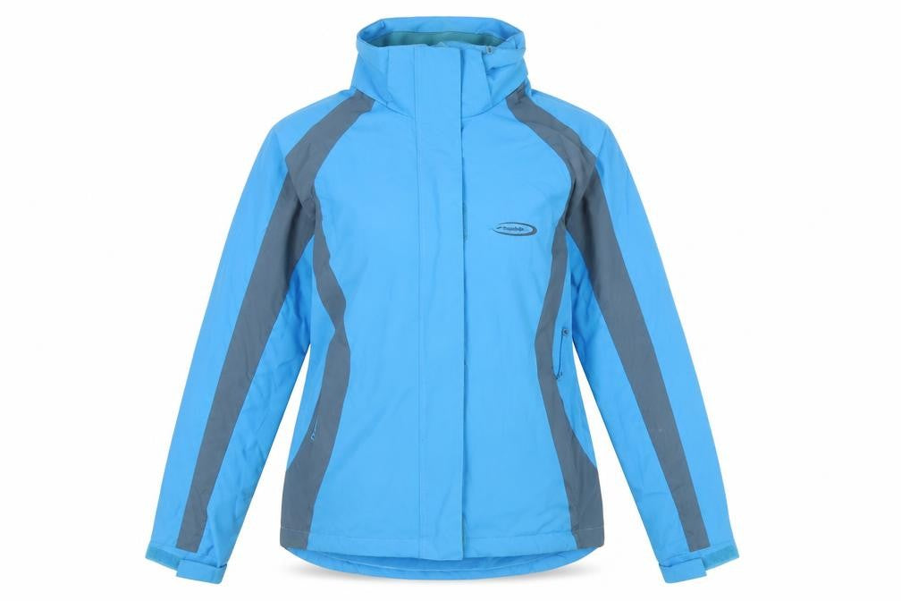 Front view of Mountain Life Women's Blue Waterproof Rain Coat, size 14