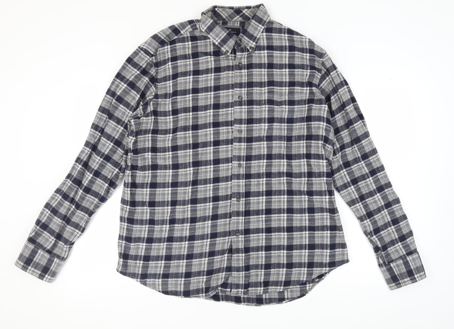 Marks and Spencer Men's Grey Check Flannel Shirt XL