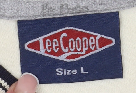 Lee Cooper Men's Ivory V-Neck T-Shirt, Size L