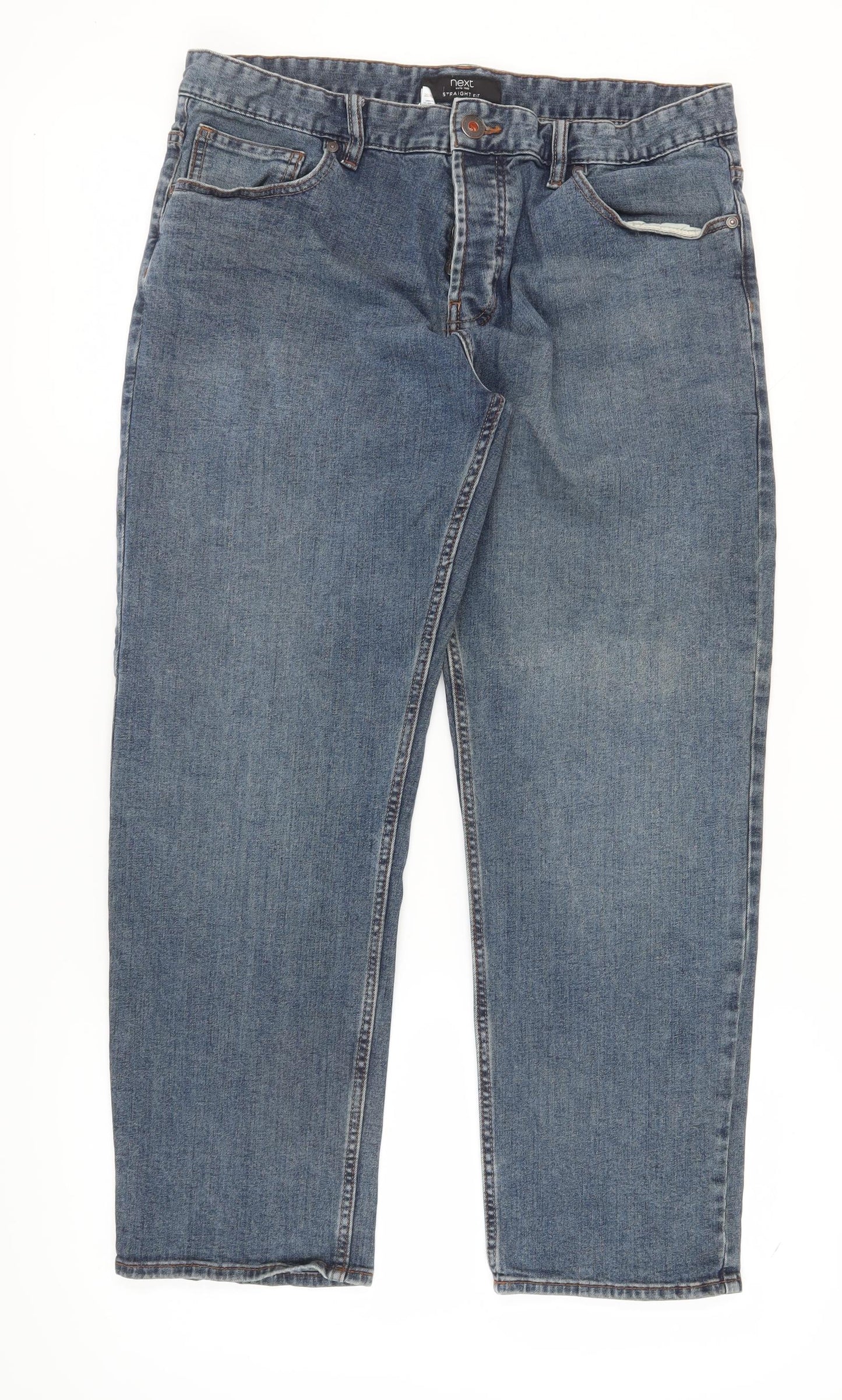Next Men's Blue Straight Jeans 36S Cotton Comfort