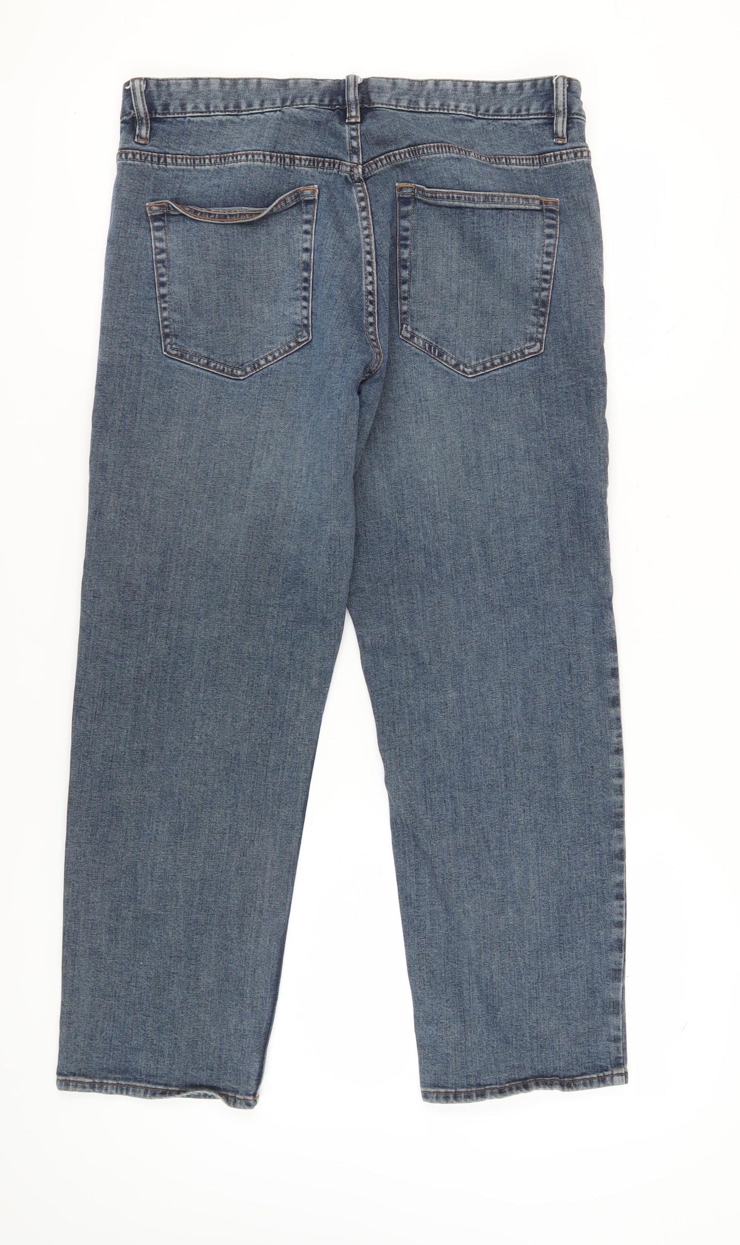 Next Men's Blue Straight Jeans 36S Cotton Comfort