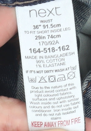 Next Men's Blue Straight Jeans 36S Cotton Comfort