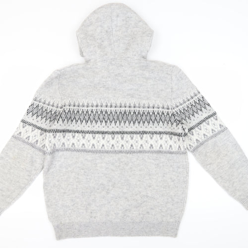 Next Grey Fair Isle Men's Hooded Pullover Jumper L