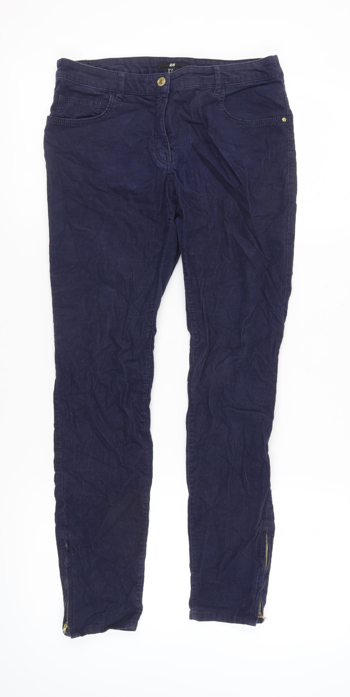 H&M Women's Blue Skinny Trousers, Size 10, Ankle Zip