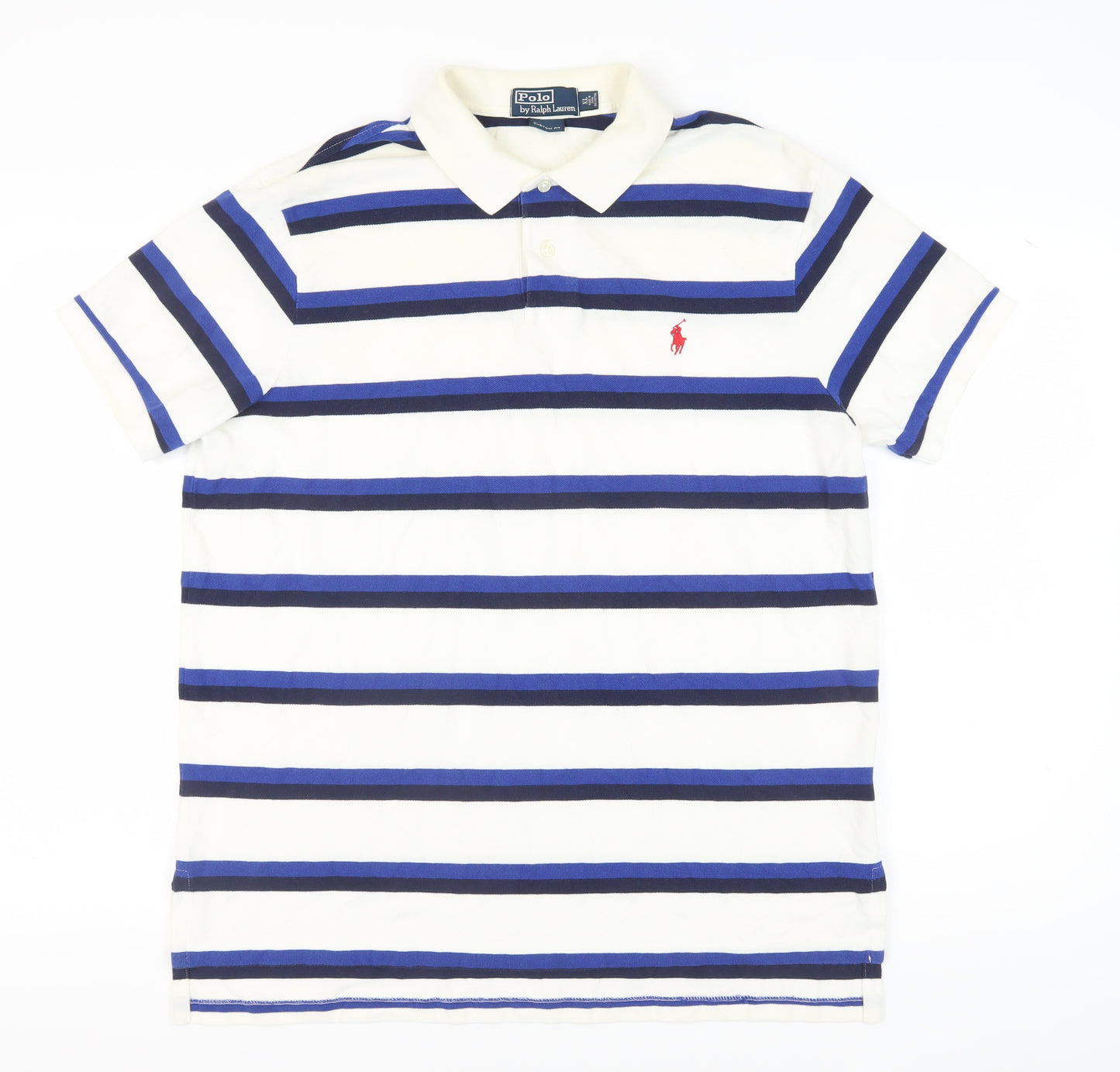 Ralph Lauren Men's XL Striped Polo Shirt White Blue