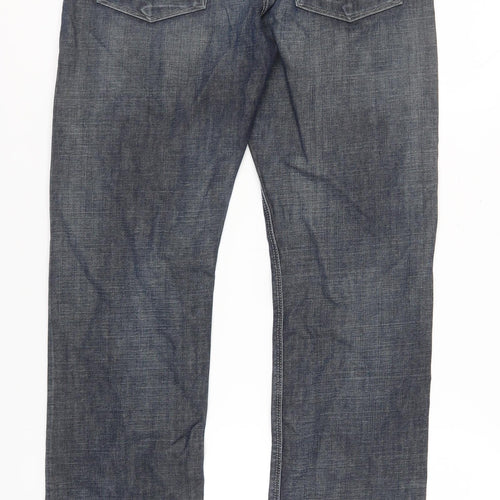 H&M Men's Blue Straight Jeans, Size 33, Dark Denim