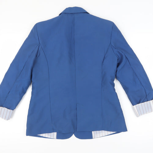 Zara Women Blue Blazer, Size L, Classic Single-Breasted