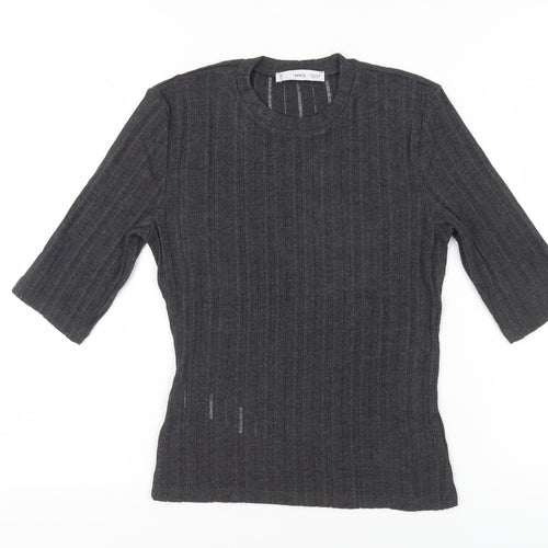 MNG Women's Black T-Shirt, Size M, 3/4 Sleeve, Casual