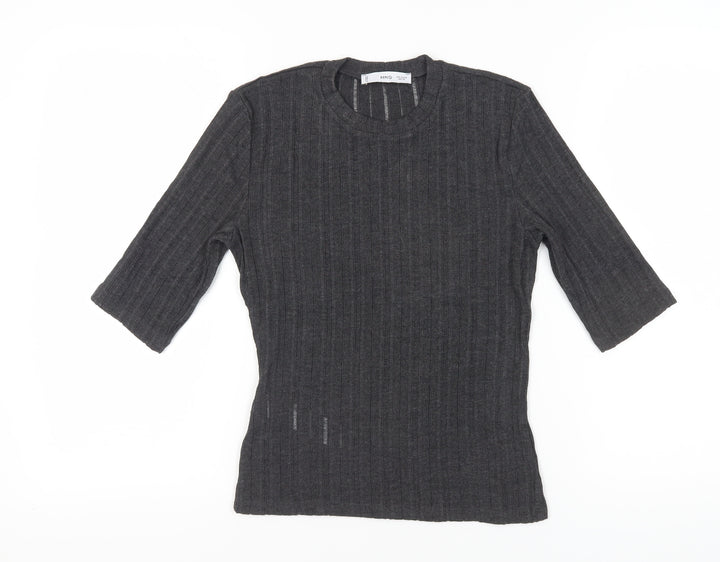MNG Women's Black T-Shirt, Size M, 3/4 Sleeve, Casual