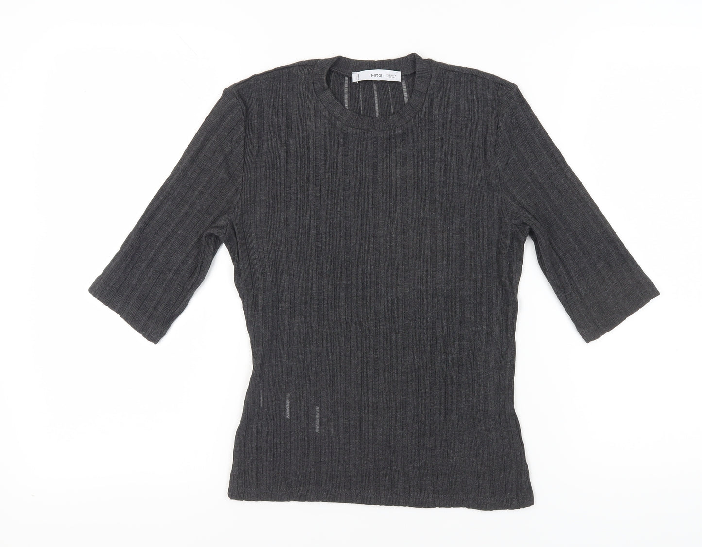 MNG Women's Black T-Shirt, Size M, 3/4 Sleeve, Casual
