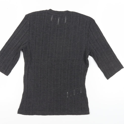 MNG Women's Black T-Shirt, Size M, 3/4 Sleeve, Casual