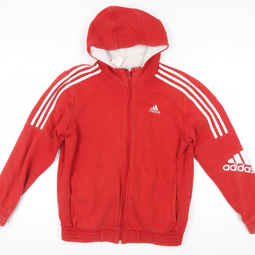 Adidas Boys' Red Full Zip Hoodie Size 13-14 Years