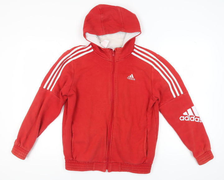 Adidas Boys' Red Full Zip Hoodie Size 13-14 Years