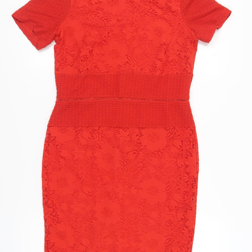 Miss Selfridge Red Bodycon Dress, UK 12, Party Floral Lace