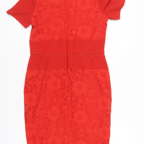 Miss Selfridge Red Bodycon Dress, UK 12, Party Floral Lace