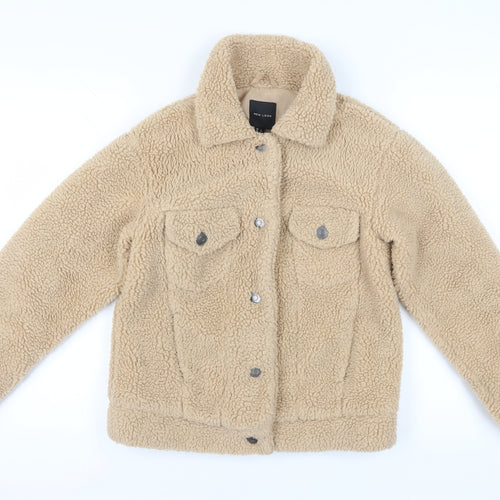 New Look Women's Beige Fleece Jacket, Size 6, Collared Style