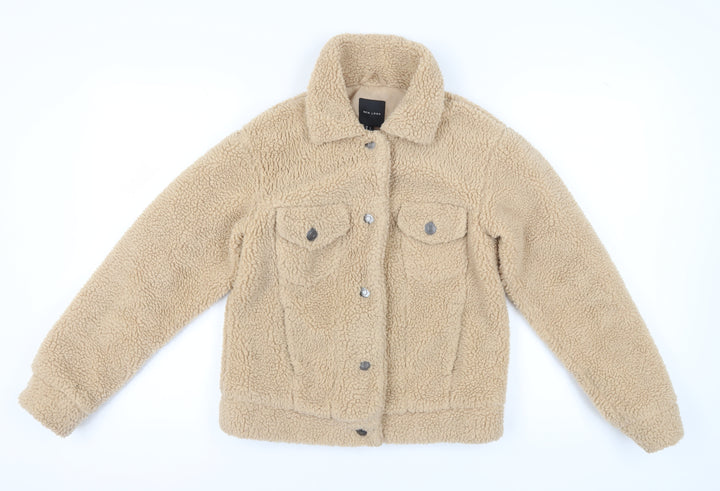 New Look Women's Beige Fleece Jacket, Size 6, Collared Style