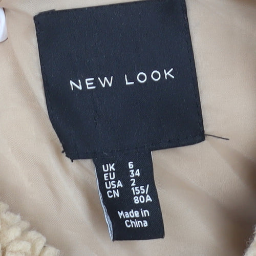 New Look Women's Beige Fleece Jacket, Size 6, Collared Style