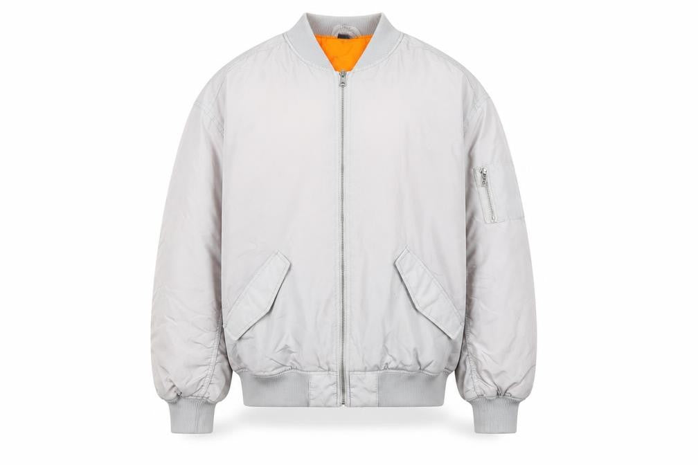Front view of H&M Men’s Grey Bomber Jacket S Stand-Up Collar