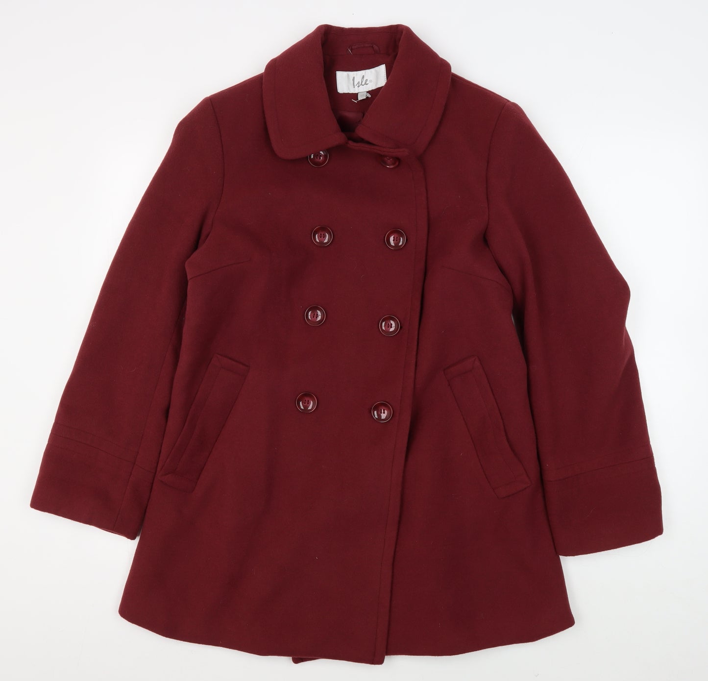 Isle Women's Red Pea Coat, Size 10, Double-Breasted