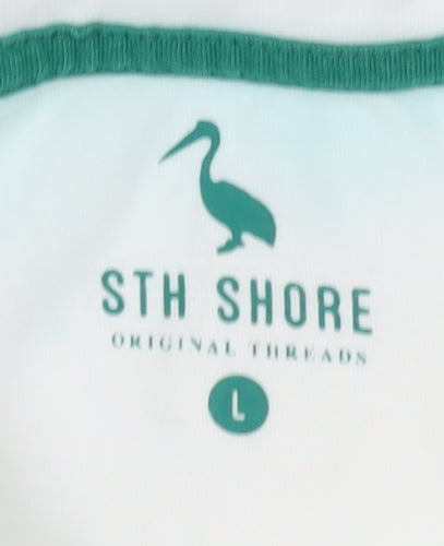 STH Shore Men's White Graphic Retro T-Shirt, L, Cotton