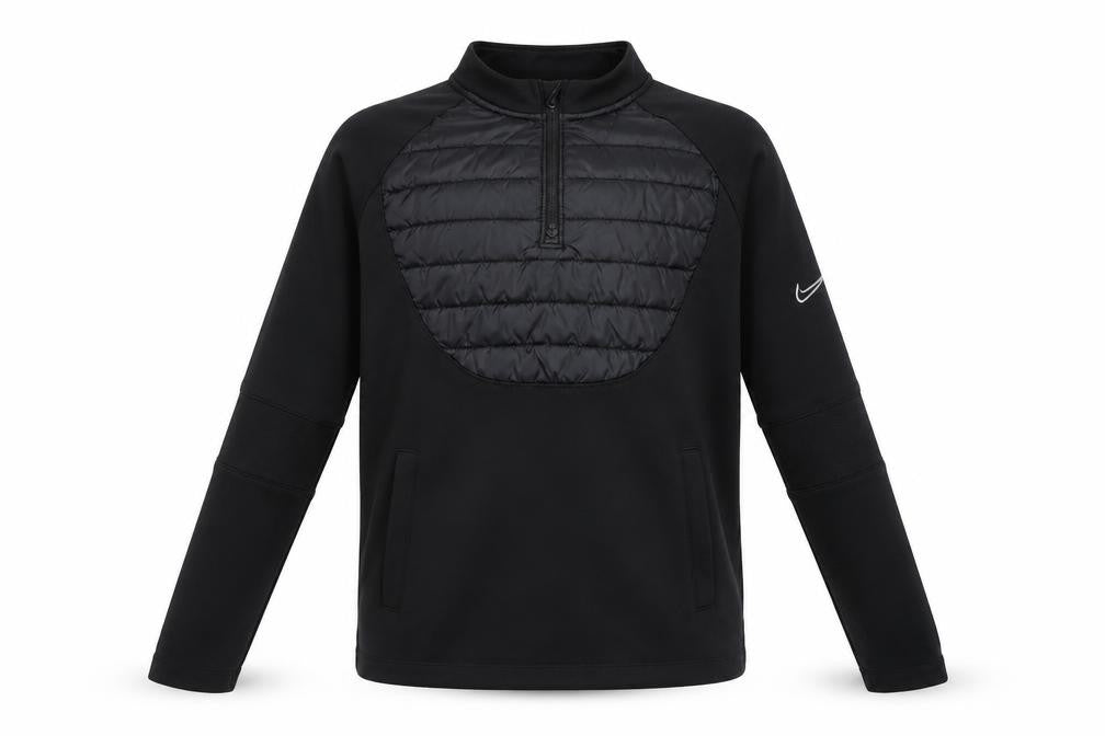 Front view of Nike unisex kids black track jacket l, thermal fleece