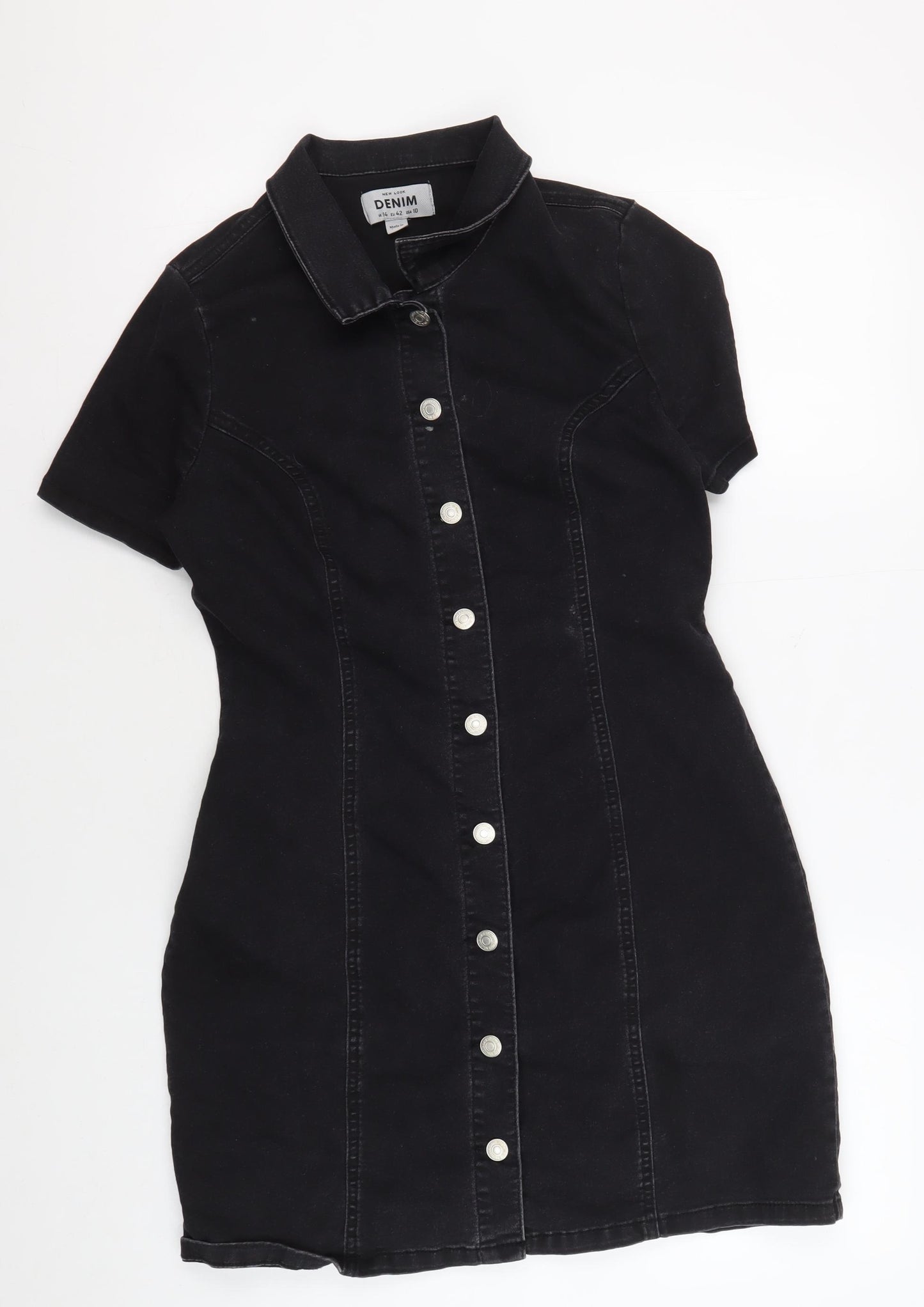 New Look Women's Black Denim Shirt Dress Size 14