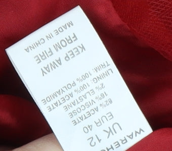 Warehouse Red Hi-Low Strapless Dress Size 12